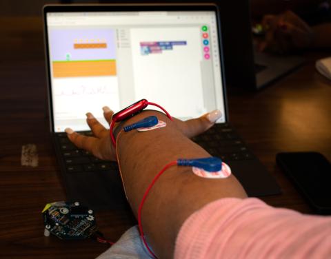 High school student building a simple muscle computer interface